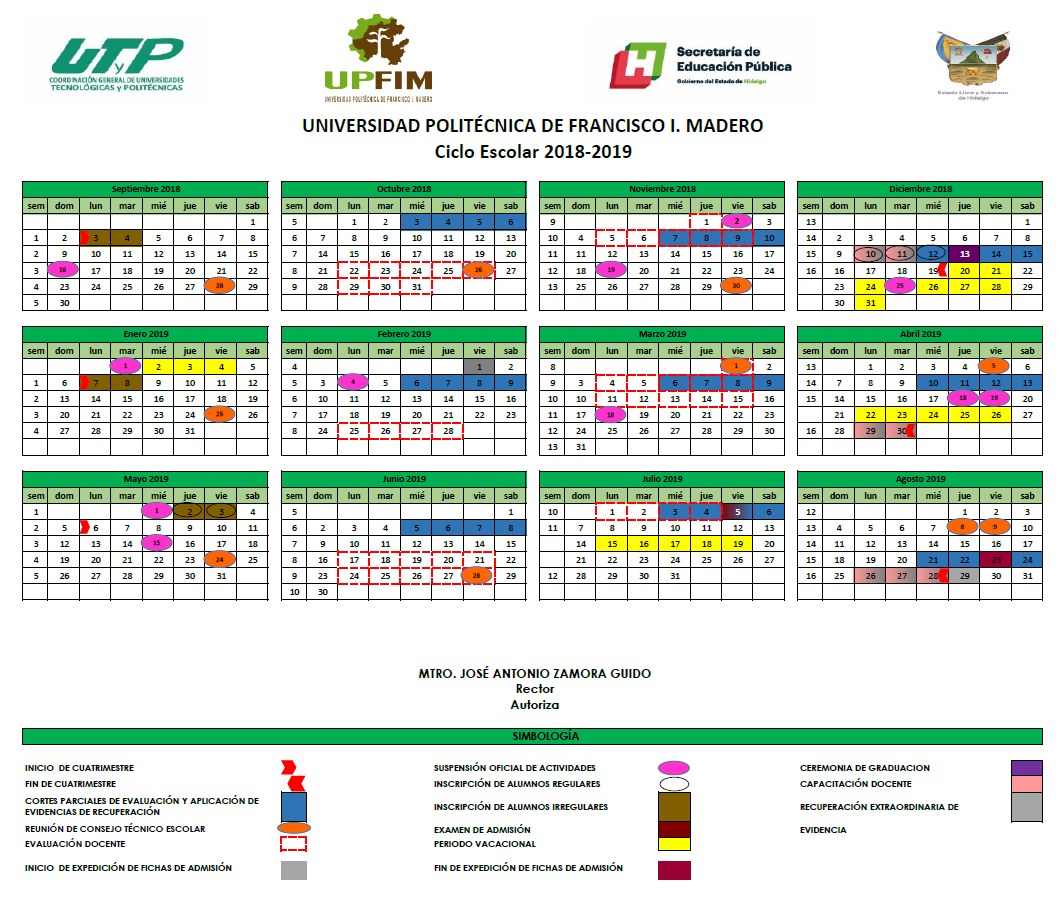 Calendario Escolar Universidad Politécnica de Francisco I. Madero